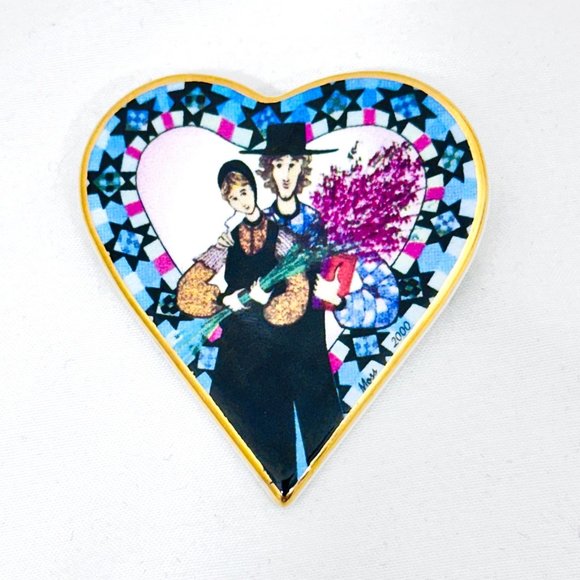 P. Buckley Moss Stars of Love Porcelain Brooch/Pendant Vintage 2000 - Picture 1 of 9